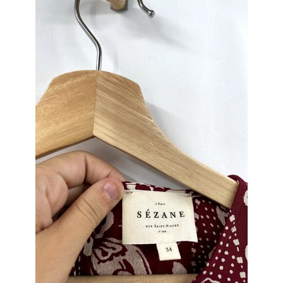 Sezane Andrea Ornamental Print Maroon Mini Dress - Picture 3 of 7